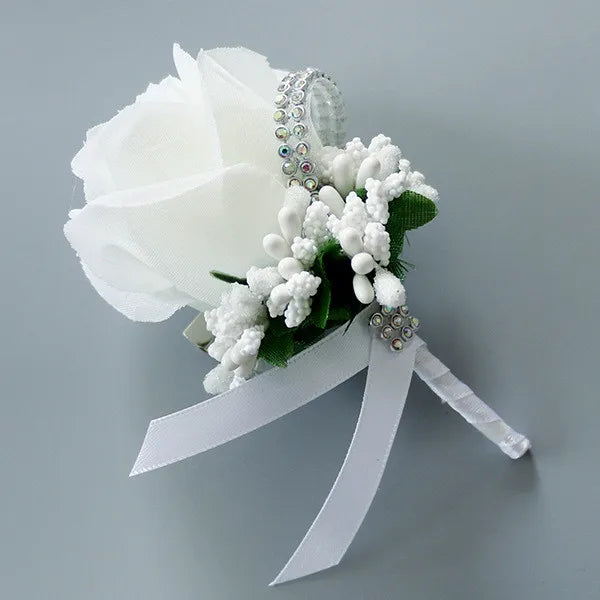 Wedding Boutonniere & Wrist Corsage – Artificial Silk Rose Buttonhole for Groom & Bridal Party