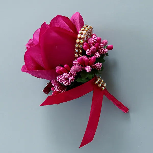 Wedding Boutonniere & Wrist Corsage – Artificial Silk Rose Buttonhole for Groom & Bridal Party