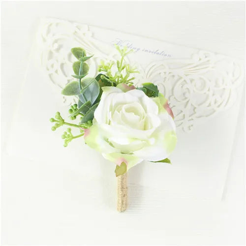 Silk Rose Wrist Corsage & Boutonniere
