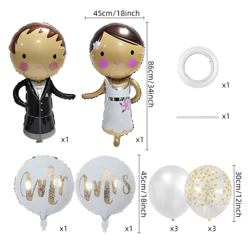 Wedding Balloon Set (12 Pieces) — Mr & Mrs Gold Foil & Confetti Balloons