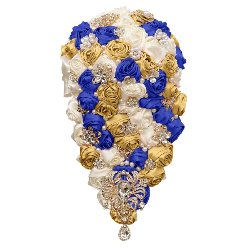 Crystal Bride Waterfall Bouquet – Handmade Satin Rose Bridal Bouquet