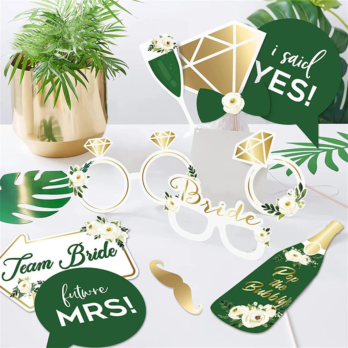 Wedding Photo Booth Props Set — Hen Party and Bridal Shower Decorations (12pcs)