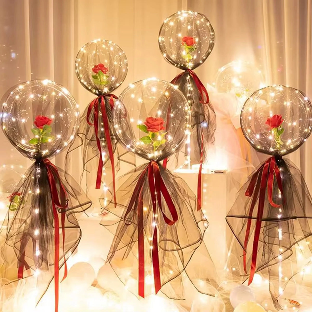 LED Rose Bouquet with Light-Up Balloon | Wedding & Party Decoration