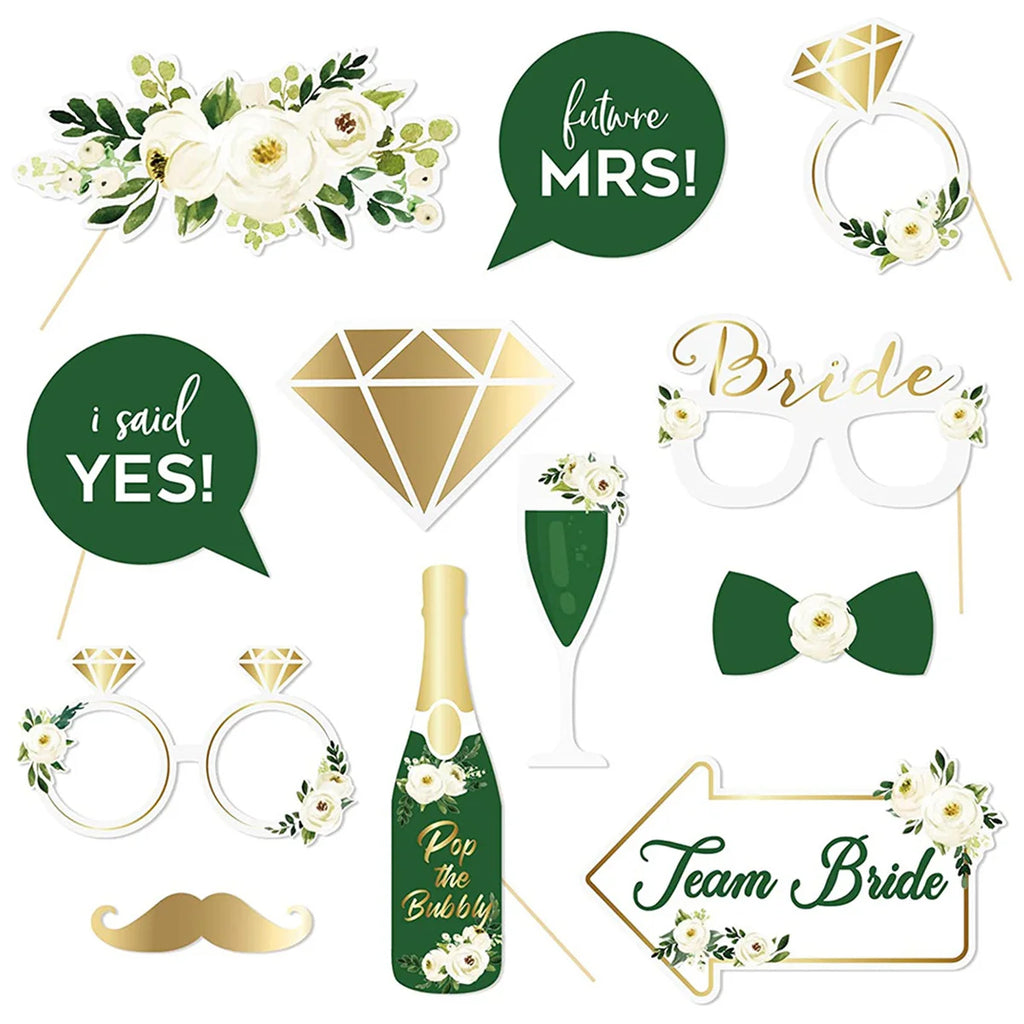 Wedding Photo Booth Props Set — Hen Party and Bridal Shower Decorations (12pcs)