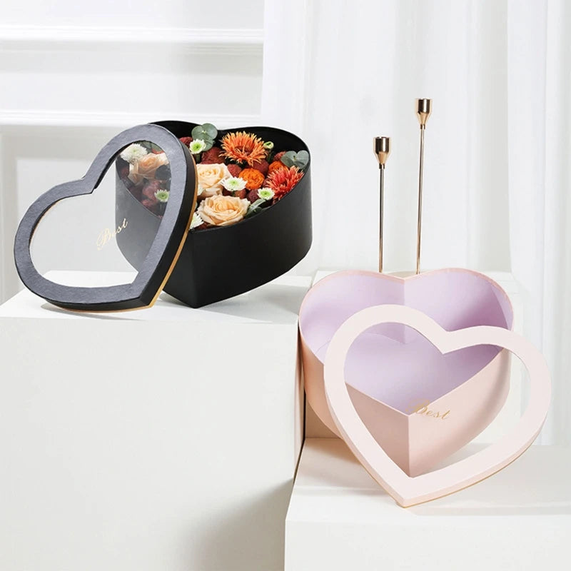 Heart Shaped Luxury Flower Box — Transparent Lid (Set of 2)