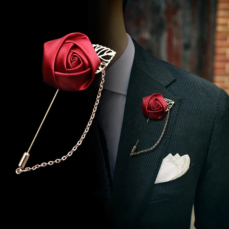 Burgundy Rose Boutonniere & Brooch