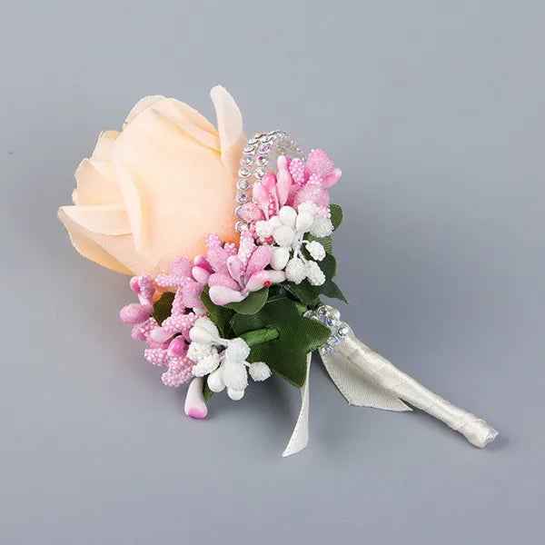 Wedding Boutonniere & Wrist Corsage – Artificial Silk Rose Buttonhole for Groom & Bridal Party