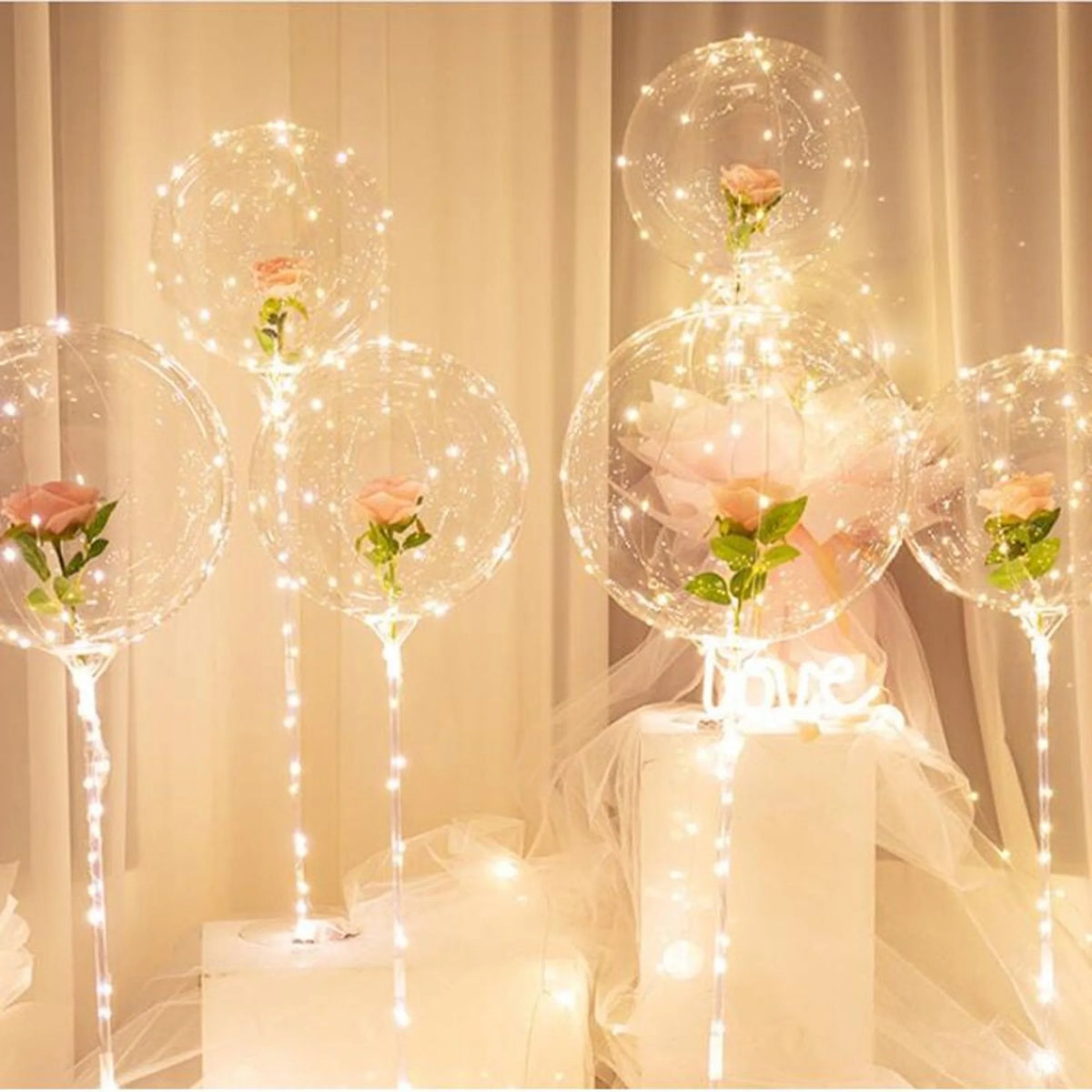 LED Rose Bouquet with Light-Up Balloon | Wedding & Party Decoration
