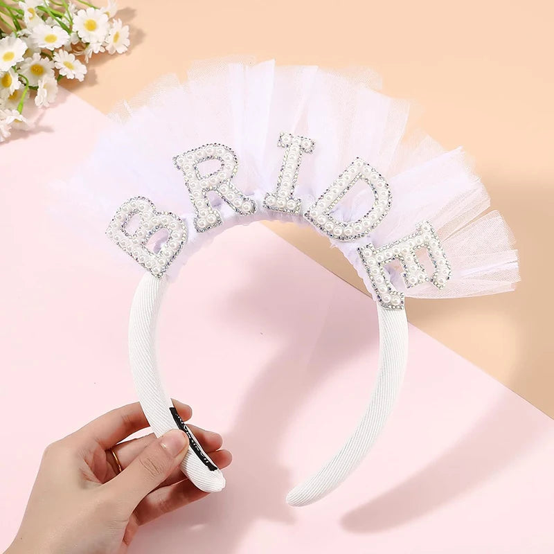Bride To Be Bridal Party Accessories – Sash, Veil, Pearl Headband & Bridal Slides