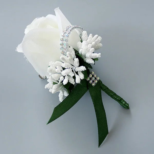 Wedding Boutonniere & Wrist Corsage – Artificial Silk Rose Buttonhole for Groom & Bridal Party