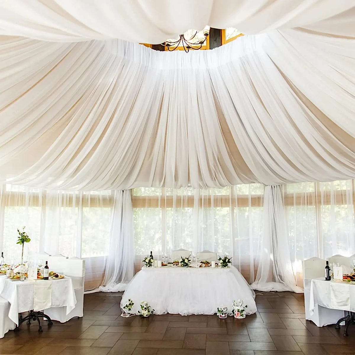 Wedding Ceiling Drape Curtains — Sheer Fabric Backdrop for Wedding and Event Decoration