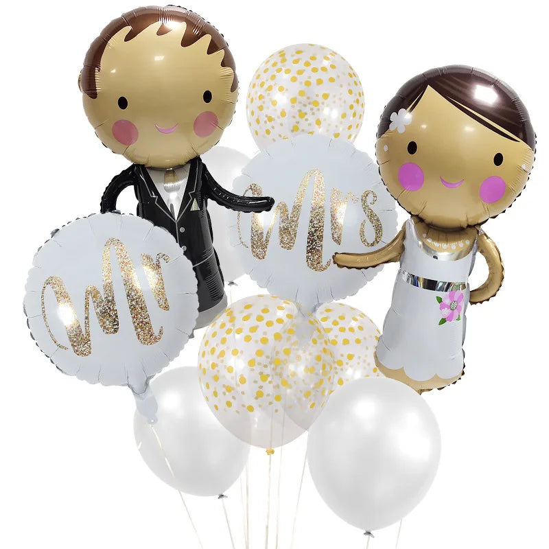 Wedding Balloon Set (12 Pieces) — Mr & Mrs Gold Foil & Confetti Balloons