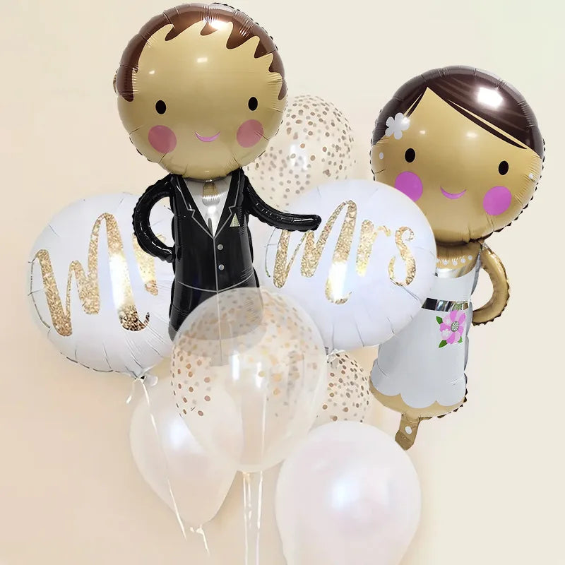Wedding Balloon Set (12 Pieces) — Mr & Mrs Gold Foil & Confetti Balloons