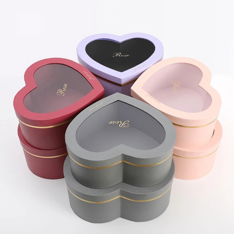 Heart Shaped Luxury Flower Box — Transparent Lid (Set of 2)
