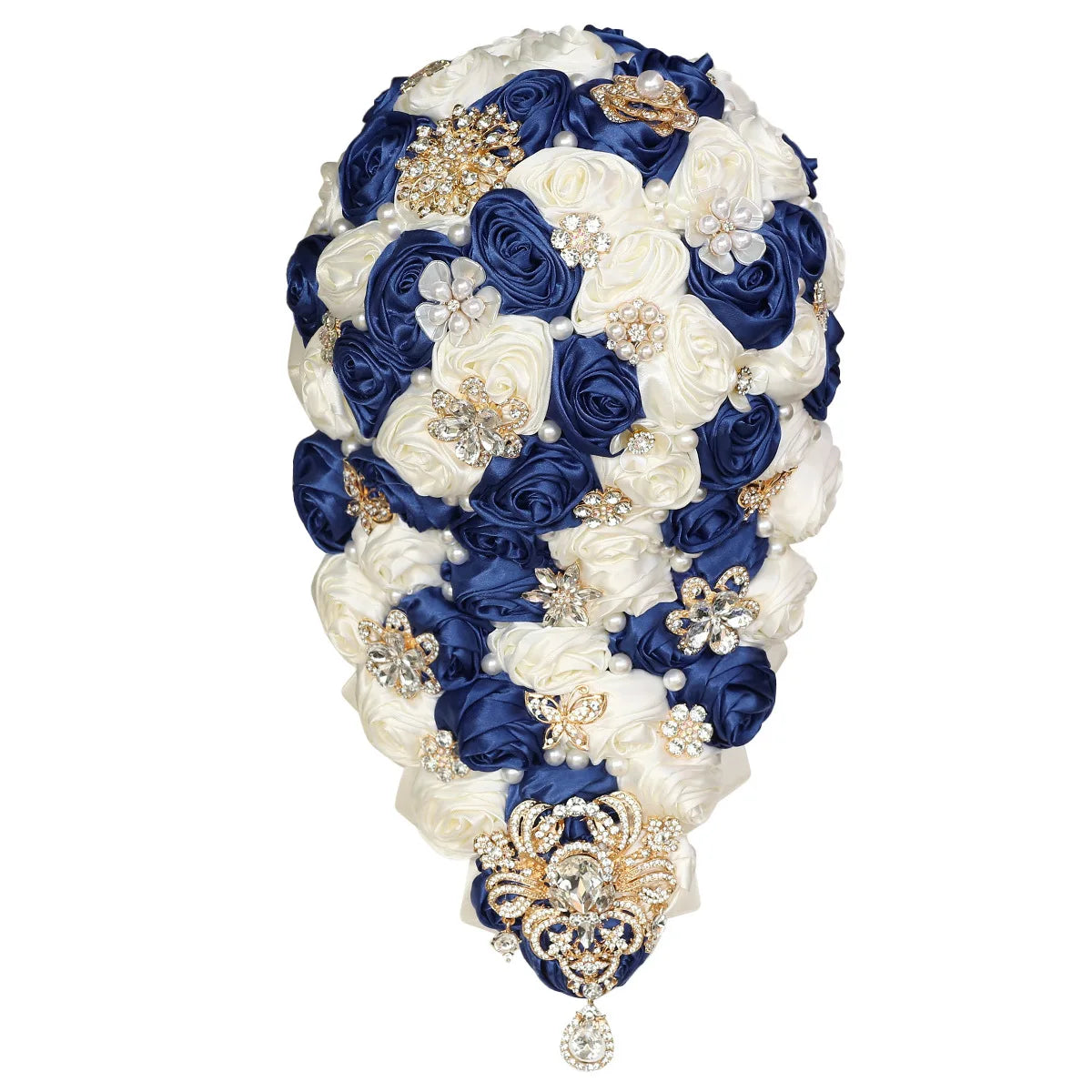 Crystal Bride Waterfall Bouquet – Handmade Satin Rose Bridal Bouquet