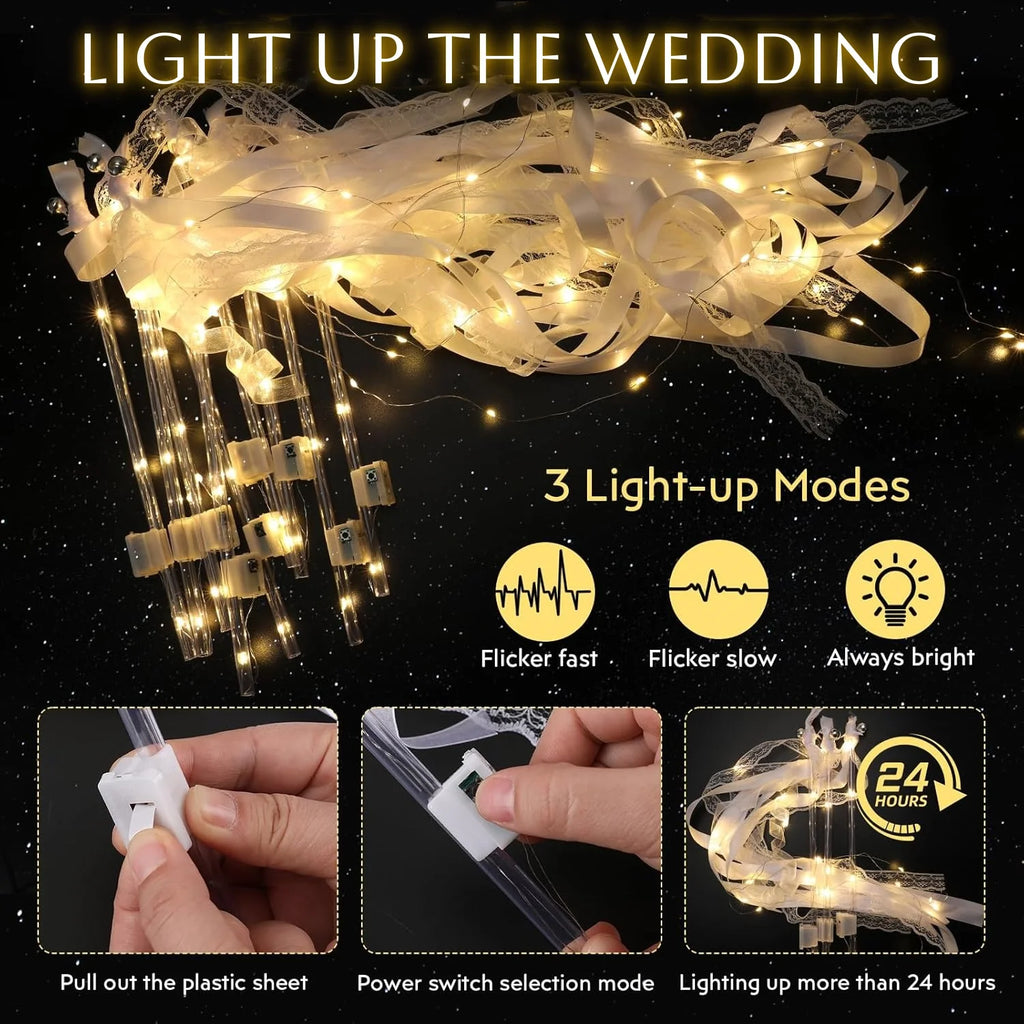 Light Up Wedding Wands LED Ribbon Sparklers with Bells — Wedding Exit and Dance Floor Props (20 to 60 Pieces)