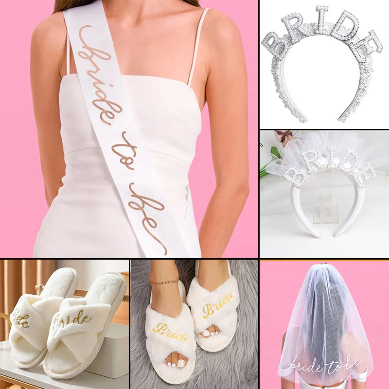 Bride To Be Bridal Party Accessories – Sash, Veil, Pearl Headband & Bridal Slides