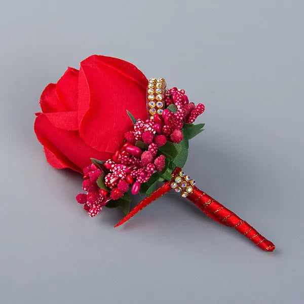 Wedding Boutonniere & Wrist Corsage – Artificial Silk Rose Buttonhole for Groom & Bridal Party