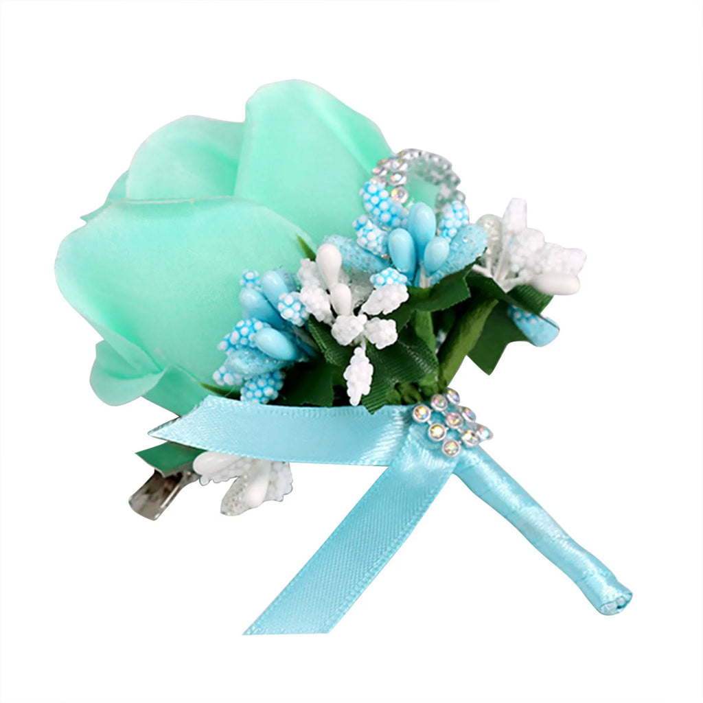 Wedding Boutonniere & Wrist Corsage – Artificial Silk Rose Buttonhole for Groom & Bridal Party