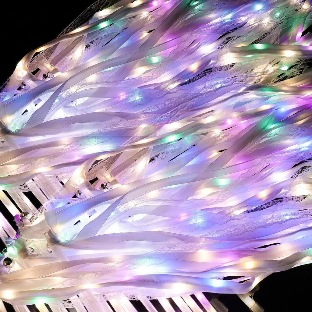 Light Up Wedding Wands LED Ribbon Sparklers with Bells — Wedding Exit and Dance Floor Props (20 to 60 Pieces)