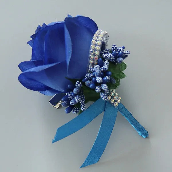 Wedding Boutonniere & Wrist Corsage – Artificial Silk Rose Buttonhole for Groom & Bridal Party