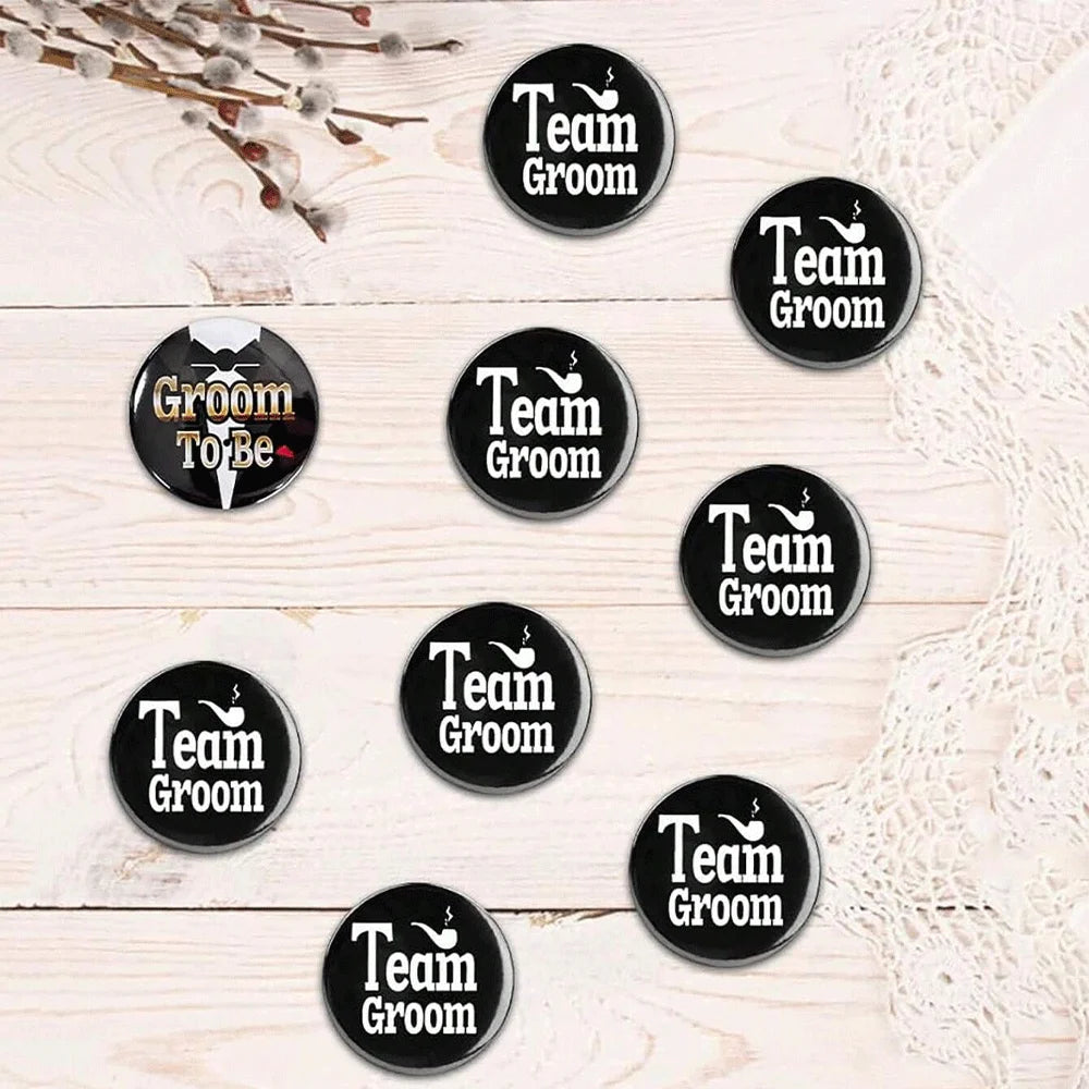 Bride to Be & Team Bride Groom Button Badge Set