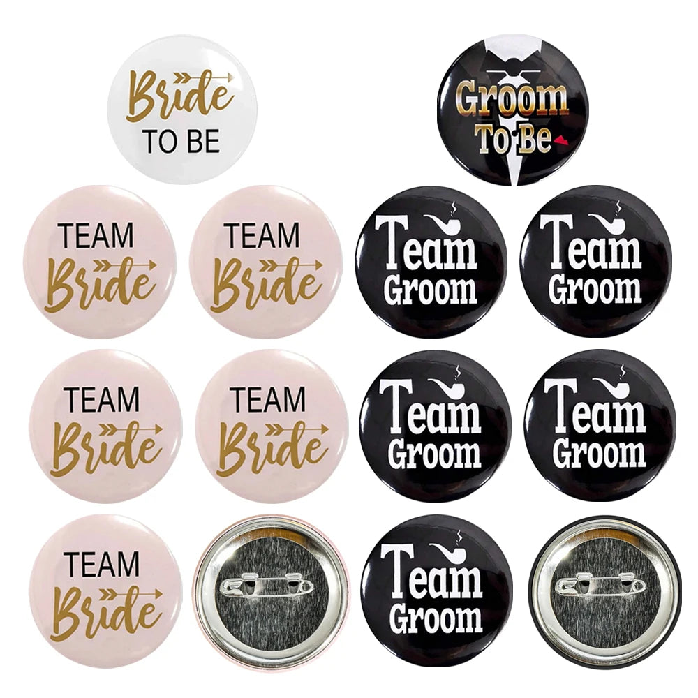 Bride to Be & Team Bride Groom Button Badge Set