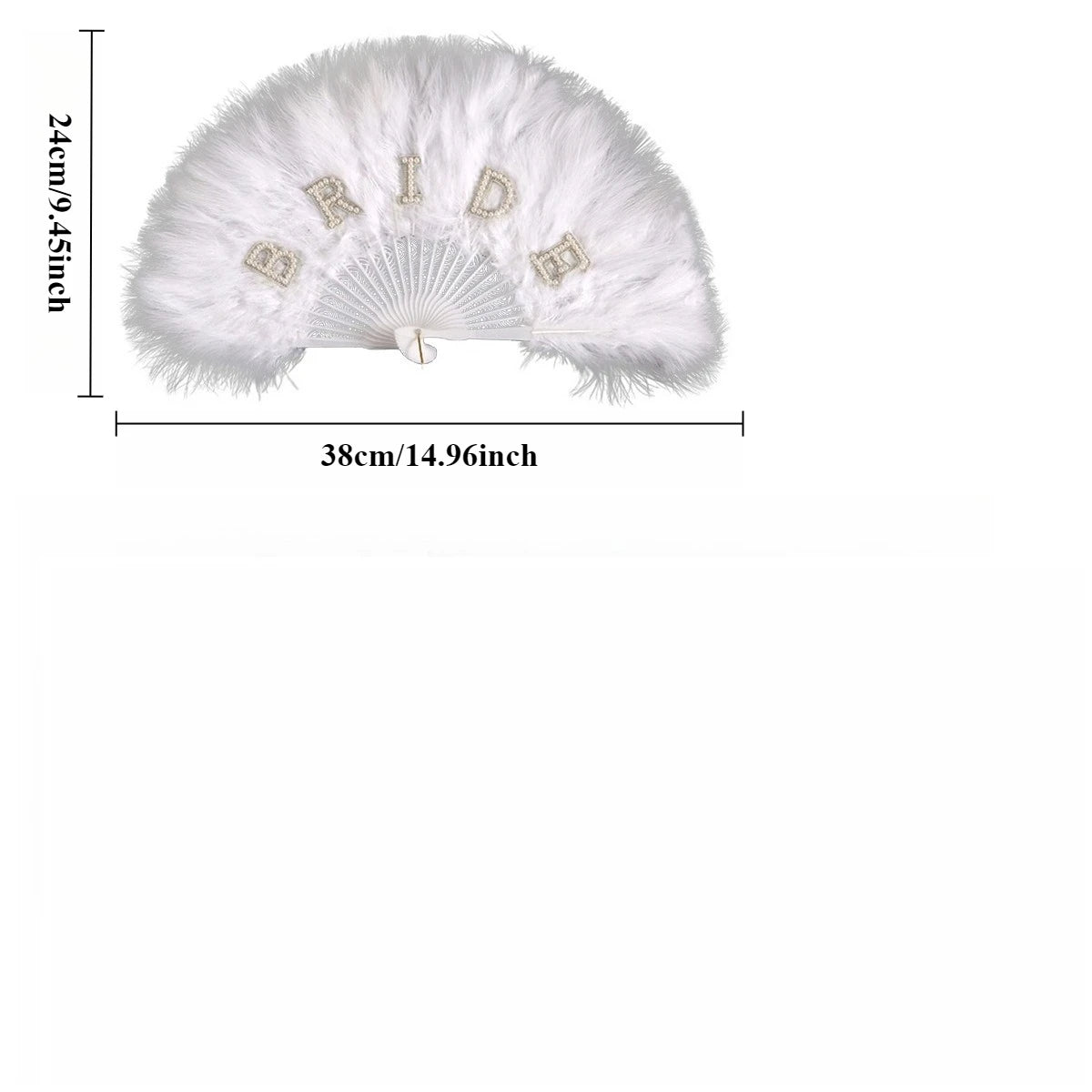 Bridal White Feather Hand Fan with Rhinestone BRIDE Letters