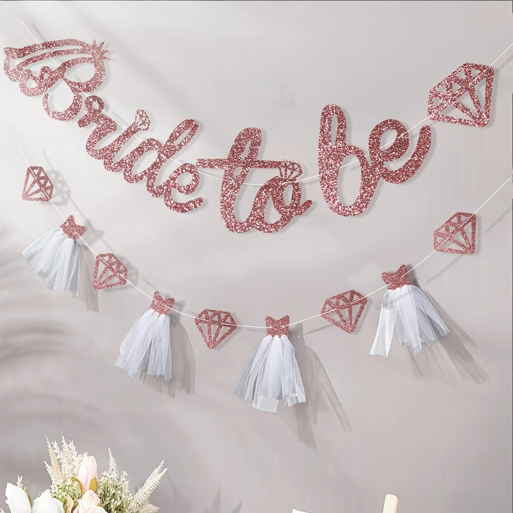 Glitter Bride To Be Banner with Tulle & Diamond Cutouts