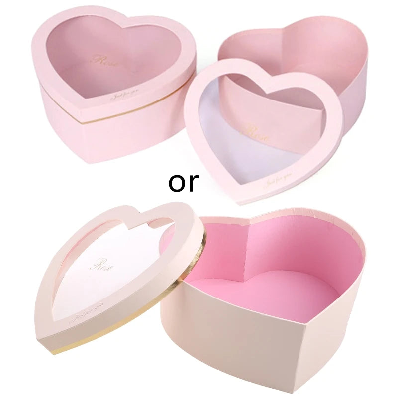 Heart Shaped Luxury Flower Box — Transparent Lid (Set of 2)