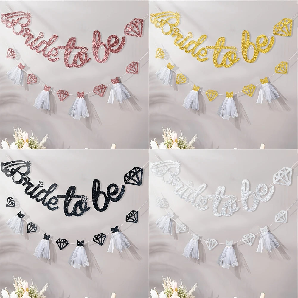 Glitter Bride To Be Banner with Tulle & Diamond Cutouts